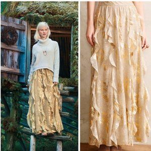 Anthropologie - Moulinette Soeurs Fallen Star Gold Ruffle Maxi Skirt